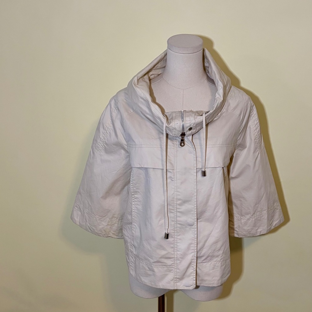 Millard Fillmore Anthropologie Cropped 3/4 Sleeve Cowl Neck Tan Cotton Coat SZ M